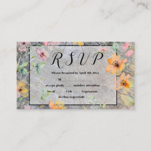 Barn-wood botanical pink orange wildflowers Business Card