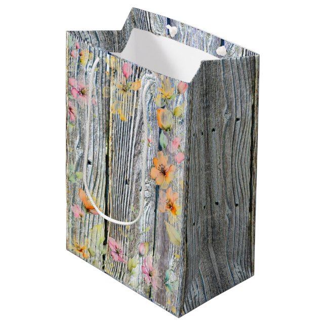  Barn-wood botanical wildflowers Medium Gift Bag (Front Angled)