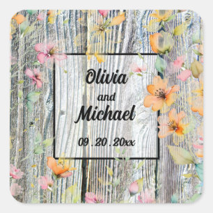  Barn-wood botanical wildflowers  Square Sticker