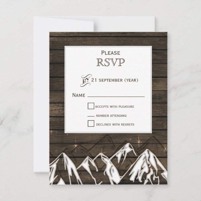 Barn wood Camping Rustic Mountains Wedding rsvp (Front)
