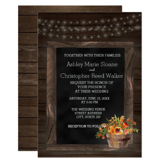 Barn Wood Chalkboard Floral Wedding Invitation