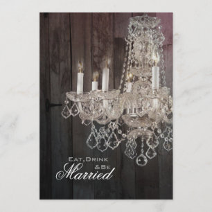 barn wood chandelier wedding Rehearsal Dinner Invitation