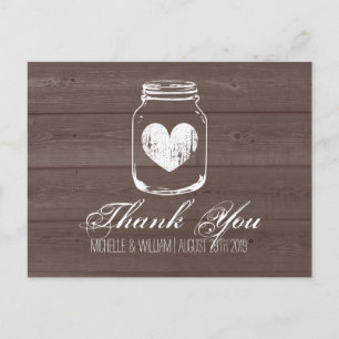 Barn wood country chic mason jar thank you cards