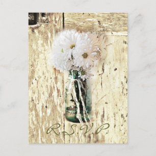 barn wood country daisy wedding RSVP response Invitation Postcard