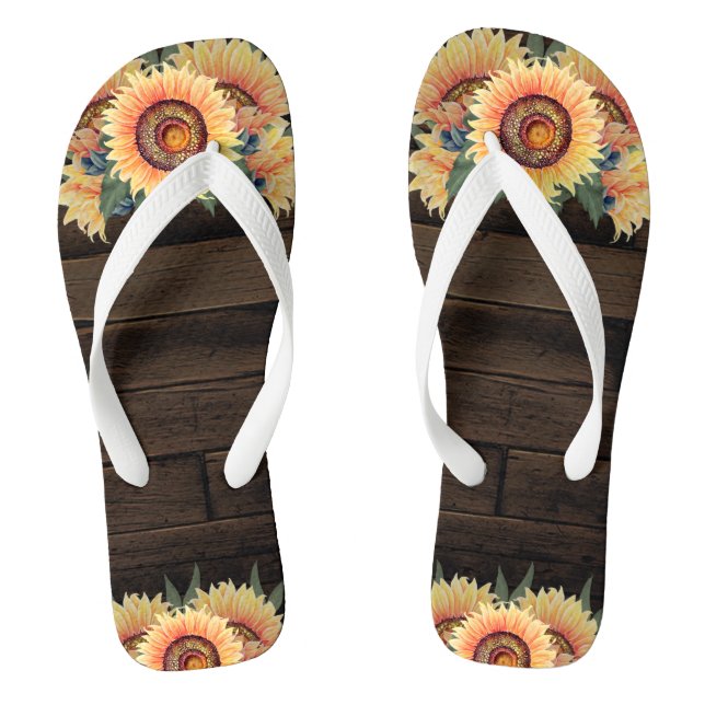 Barn Wood Country Rustic Mason Jar Sunflower Thongs (Footbed)
