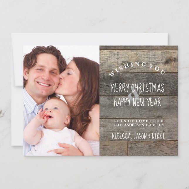 Barn wood country rustic Merry Christmas photo Holiday Card (Front)