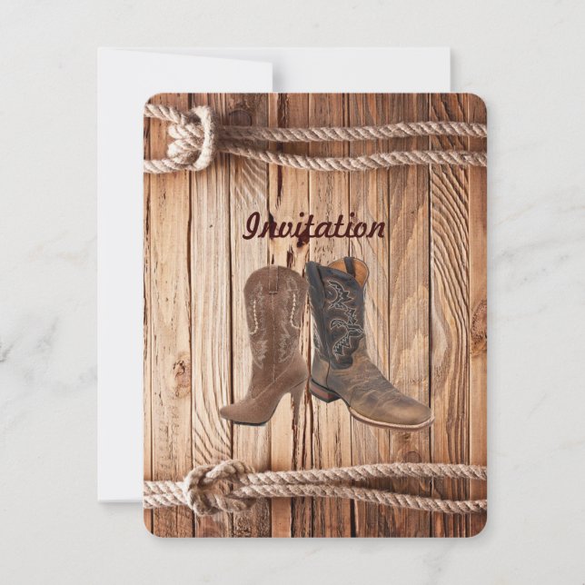 barn wood Cowboy Boots Western country Wedding Invitation (Front)
