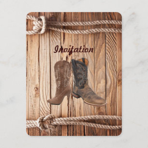 barn wood Cowboy Boots Western country Wedding Invitation