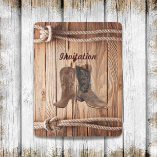 barn wood Cowboy Boots Western country Wedding Invitation