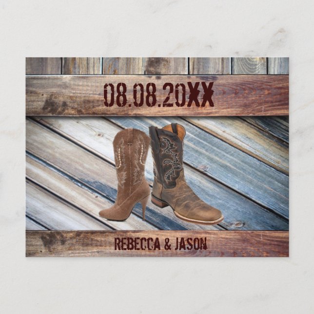 barn wood Cowboy Western  Wedding save the date Announcement Postcard (Front)