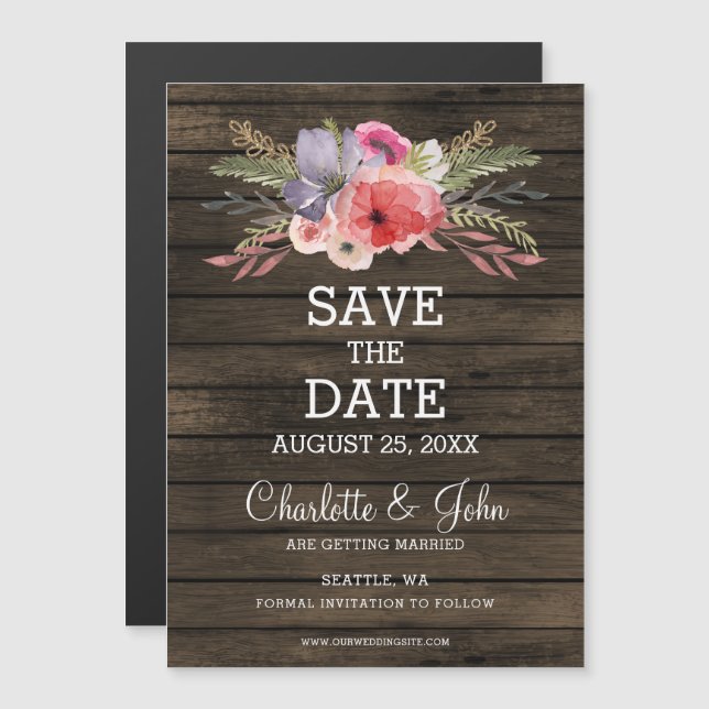barn wood floral rustic country save the date magnetic invitation (Front/Back)