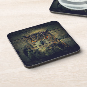Barn Wood Gothic wild bird Spooky hoot owl Coaster
