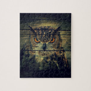 Barn Wood Gothic wild bird Spooky hoot owl Jigsaw Puzzle