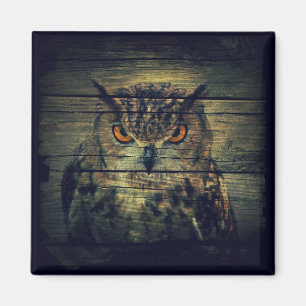Barn Wood Gothic wild bird Spooky hoot owl Magnet