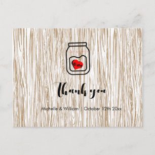 Barn wood grain mason jar Thank you cards