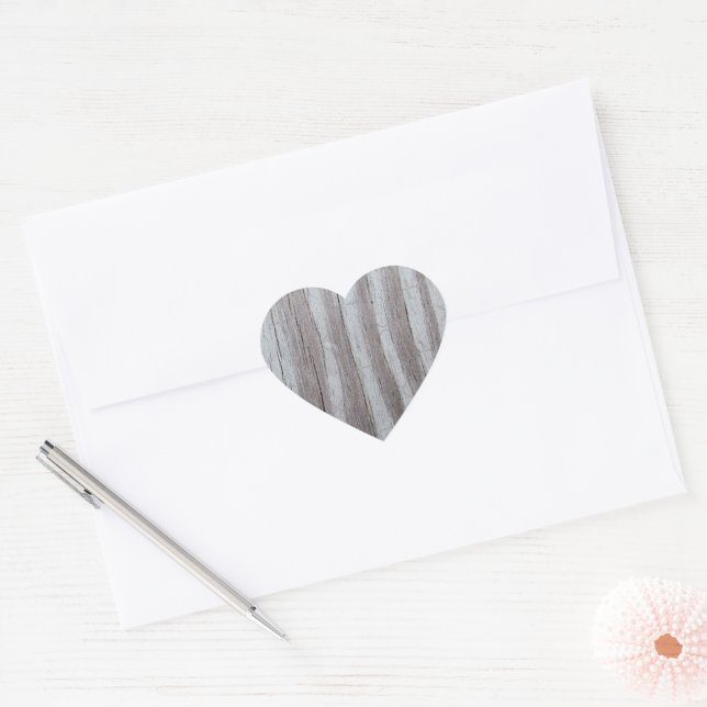 Barn Wood Grey Grey Black Vertical Striped Heart Sticker (Envelope)