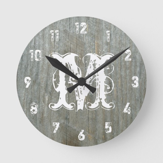 Barn Wood Inspired Monogram Clock (Front)