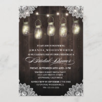 Barn Wood Lace Mason Jar Bridal Shower Invitations