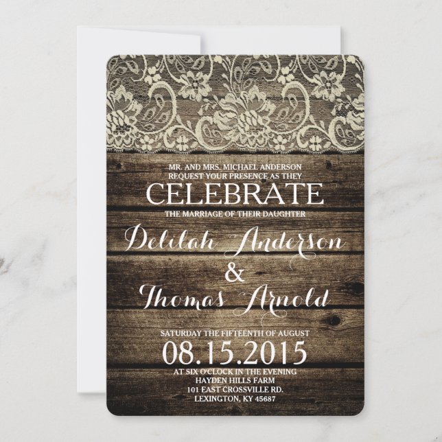 Barn Wood Lace Rustic Wedding Invitation (Front)
