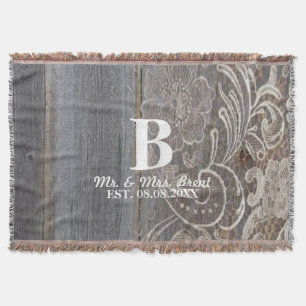 barn wood lace western country Mr and mrs Throw Blanket