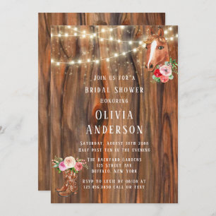 Barn Wood Lights Boots Horse Bridal Shower Invitation