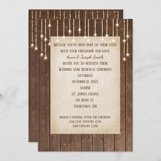 Barn Wood Lights Vow Renewal Invitation (Front/Back)