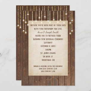 Barn Wood Lights Vow Renewal Invitation