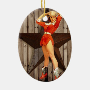 Barn wood Lone Star western country Cowgirl Ceramic Tree Decoration