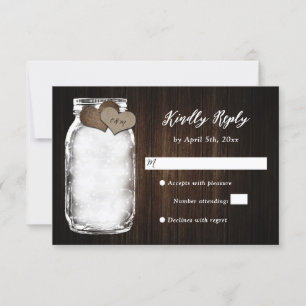 Barn Wood Mason Jar Lights Wedding RSVP Card