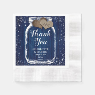 Barn Wood Mason Jar Navy Blue Wedding Thank You Napkin