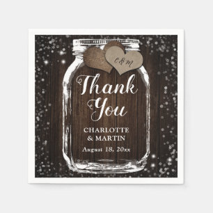 Barn Wood Mason Jar Two Hearts Thank You Wedding Napkin