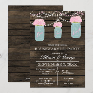 Barn wood mason jars rustic housewarming invitation