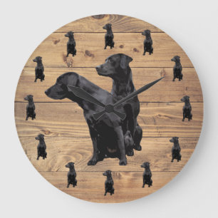 Barn Wood Rustic Black Labrador Retriever Large Clock