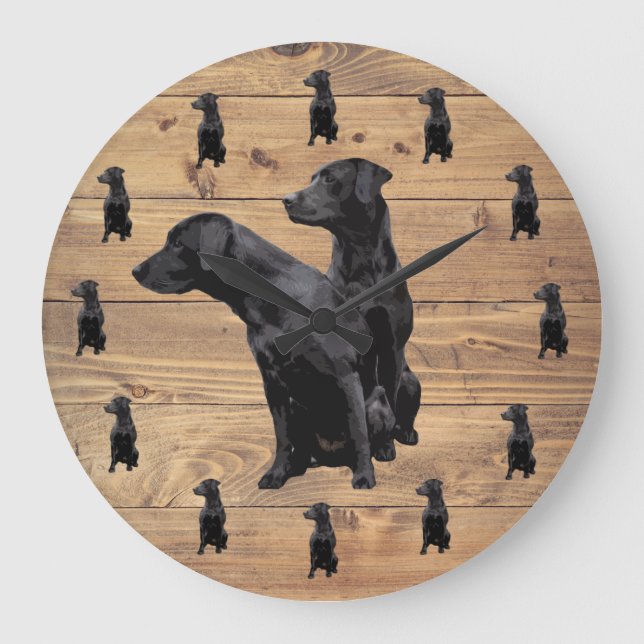Barn Wood Rustic Black Labrador Retriever Large Clock (Front)