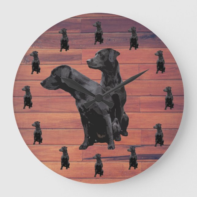 Barn Wood Rustic Black Labrador Retriever Large Clock (Front)