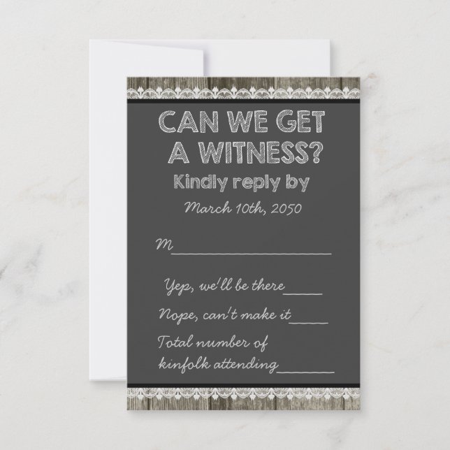 Barn Wood Rustic Chalkboard Country Wedding RSVP (Front)