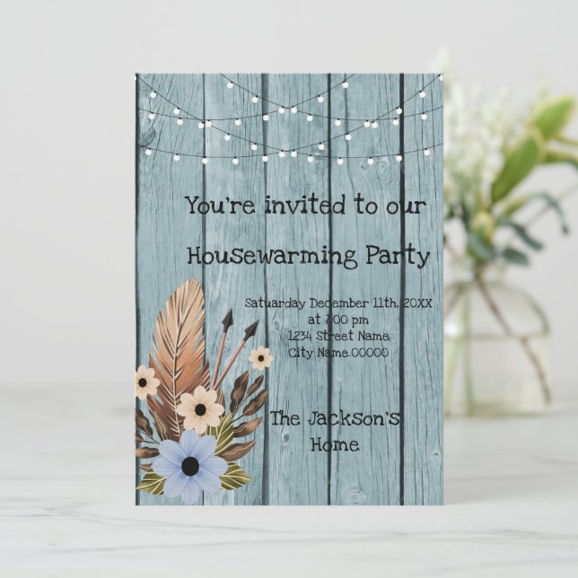 Barn Wood Rustic Eucalyptus Housewarming Party  In Invitation (Standing Front)