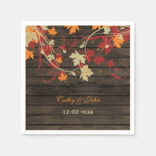 Barn Wood Rustic Fall Leaves Wedding Napkin