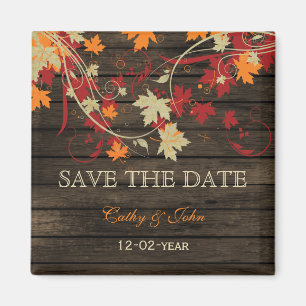 Barn Wood Rustic Fall Leaves Wedding save the date Magnet
