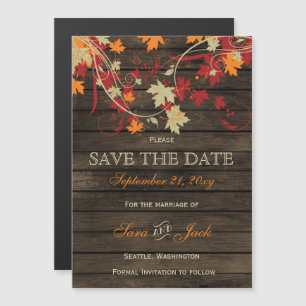 Barn Wood Rustic Fall Leaves Wedding save the date Magnetic Invitation