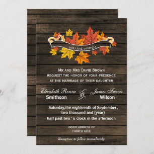 Barn wood Rustic Fall wedding invitations