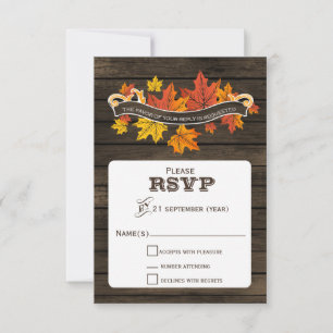 Barn wood Rustic fall wedding  rsvp 3.5 x 5 Card