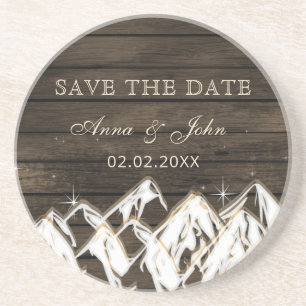 Barn wood Rustic Mountains Save the  Date Coaster