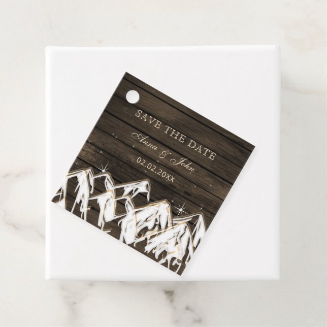 Barn wood Rustic Mountains Save the  Date Favour Tags (In Situ)
