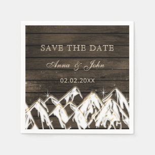 Barn wood Rustic Mountains Save the  Date Napkin