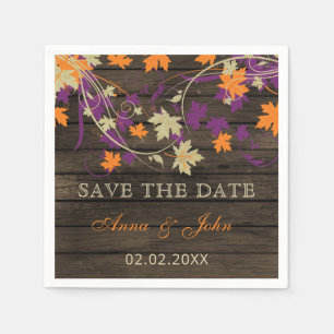 Barn Wood Rustic Plum Fall Leaves Save The Date Napkin