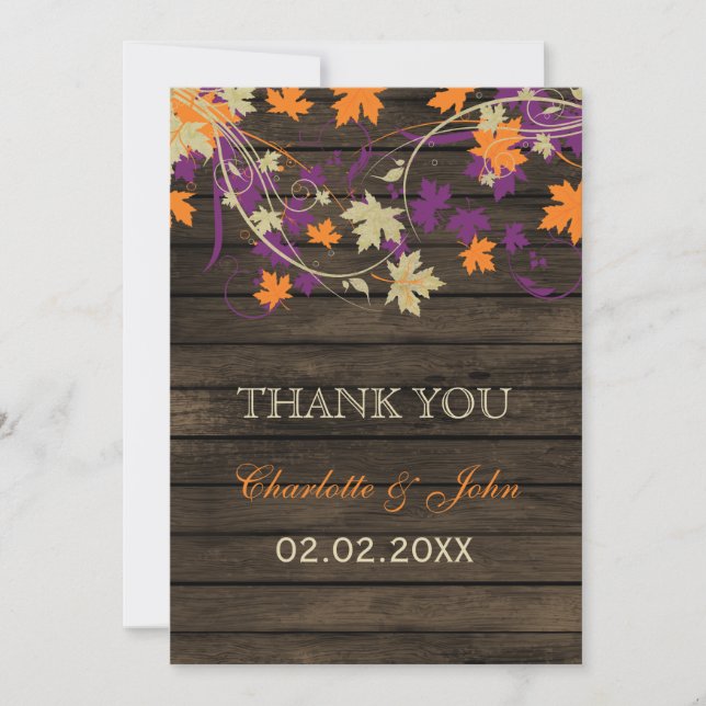 Barn wood Rustic plum fall wedding Thank You (Front)