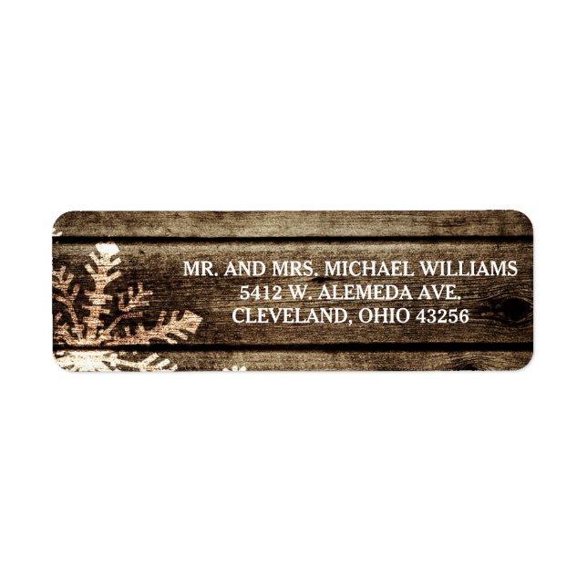 Barn Wood Snowflakes Rustic Winter Wedding Labels (Front)