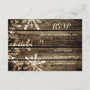 Barn Wood Snowflakes Rustic Winter Wedding RSVP Card