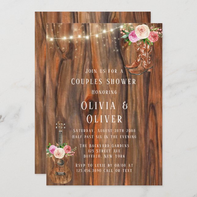 Barn Wood Sting of Lights Couples Shower Invitation (Front/Back)